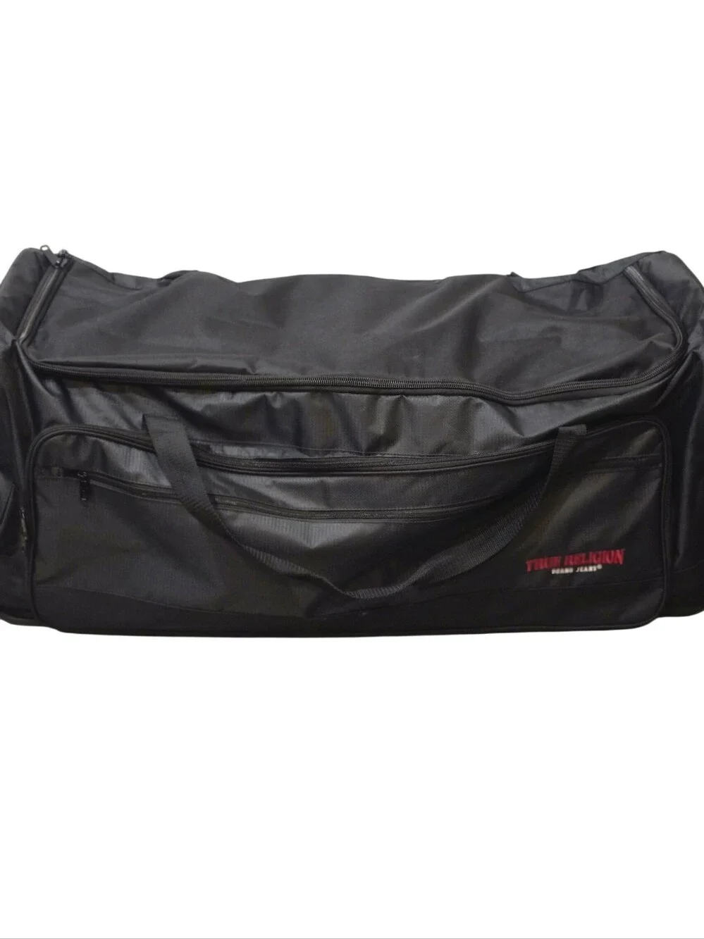 True Religion Logo Travel Rolling Duffel Bag- Black